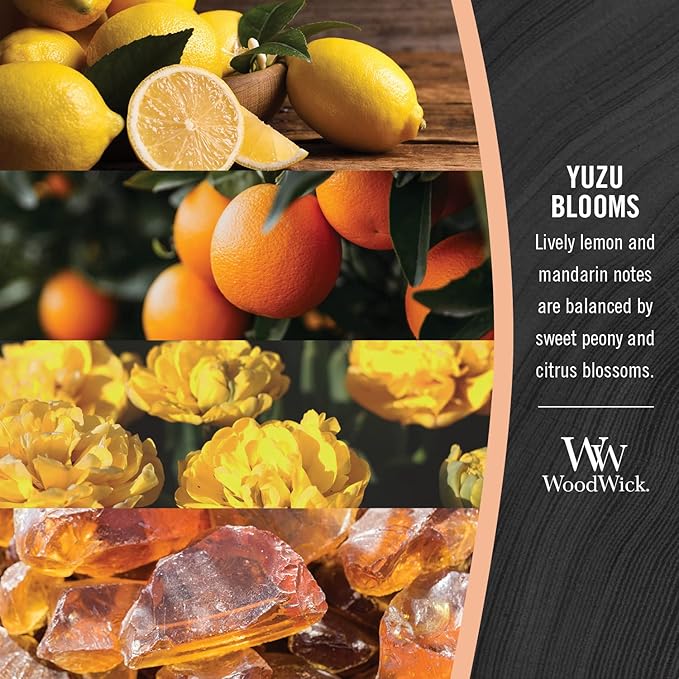 WoodWick Yuzu Blooms Scented Large Hourglass Candle, Crackles as it burns, Up to 180 hrs burn time, Perfect for gifting or home décor, 21oz