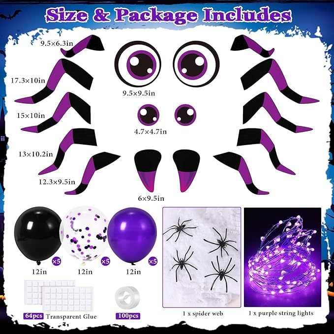 Halloween Trunk or Treat Car Decorations Kit - Halloween Car Decor with Spider Web, Balloons, Purple String Lights, Halloweens Spider Outdoor Decorations for Cars SUV Garage Door Entryway Archway