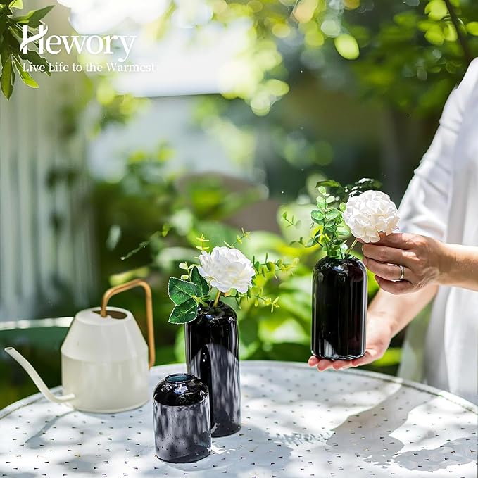 Black Glass Bud Vases for Flowers - Hewory Set of 12 Blown Modern Small Glass Vases for Centerpieces, Mini Bulk Flower Vase for Wedding Party Events Home Decor Floral Arrangements (Not Include Flower)