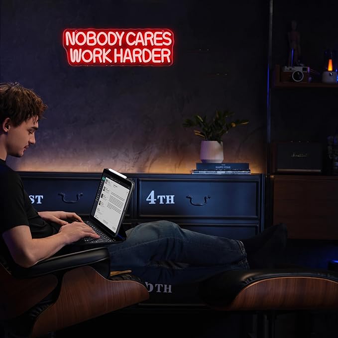 Nobody Cares Work Harder Neon Sign, Motivational Neon Light USB Powered Lnspirational LED Neon Light Wall Art, for Office Study Room Or Gym Teen Bedroom Modern Decor(15.7 * 5.1 In)