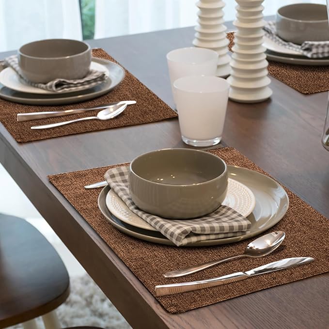 homing Brown Cloth Placemats Set of 4 – Cotton Linen Blend Washable Farmhouse Dining Table Mats for Indoors & Outdoors, Easy to Clean, 13 x 19 Inch