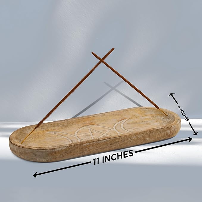 Hand Carved Incense Holder-Incense Burner/Ash Catcher/Handmade Wooden Insence Tray – Modern Gift Home/Room/Kitchen Décor Size 11x4x1.5 Inches