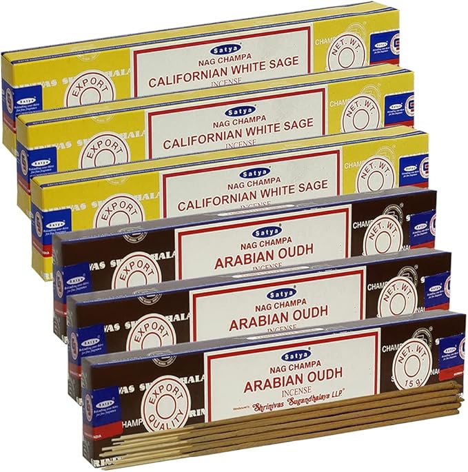 White Sage Arabian Oudh Incense Sticks & Holder Bundle Variety Pack from House of Nag Champa Incense Sticks and Trumiri