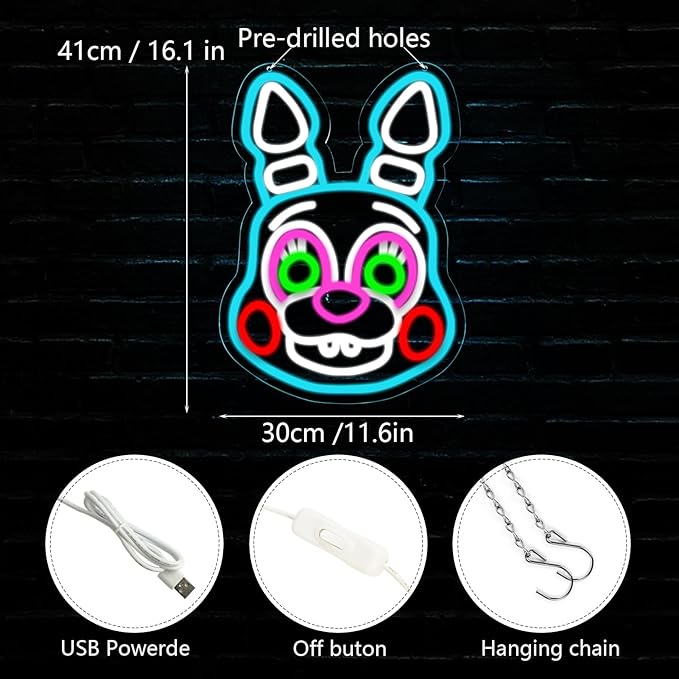cartoon Neon Sign,Bonnie Neon Signs for Wall Decor,LED Neon Light for Bedroom、Game Room,birthday、Christmas Gifts