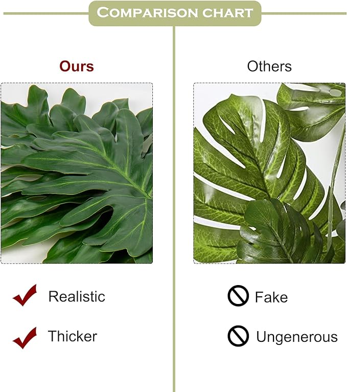 DILATATA 3 Pack Artificial Monstera Leaves with Long Stem for Vase - Fake Tropical Plants Split Palm Leaves Realistic Philodendron Leaves for Home Wedding Party Decor
