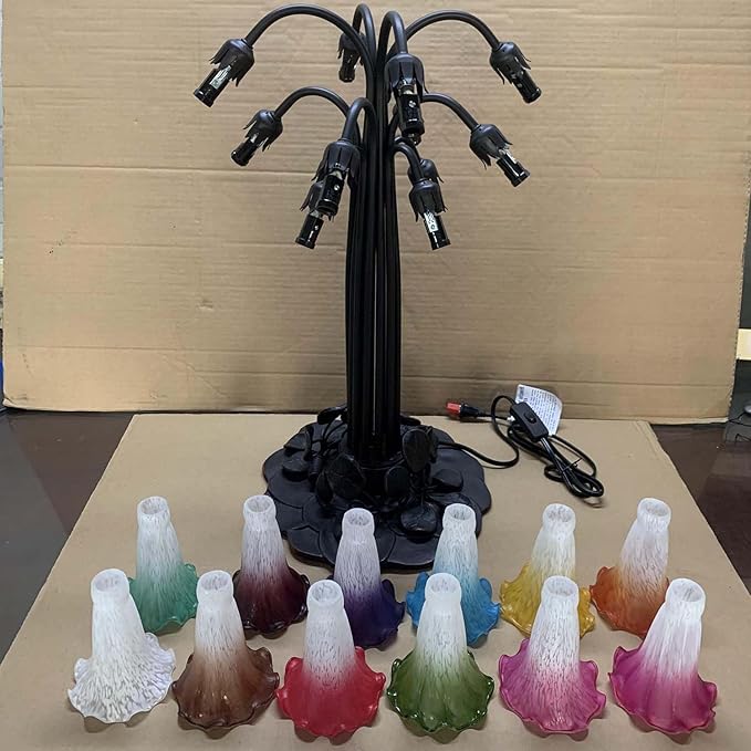Bieye L10952 Lily Flower Blown Glass Accent Table Lamp for Living Room Bedroom Decoration (Multicolor, 12-Light)