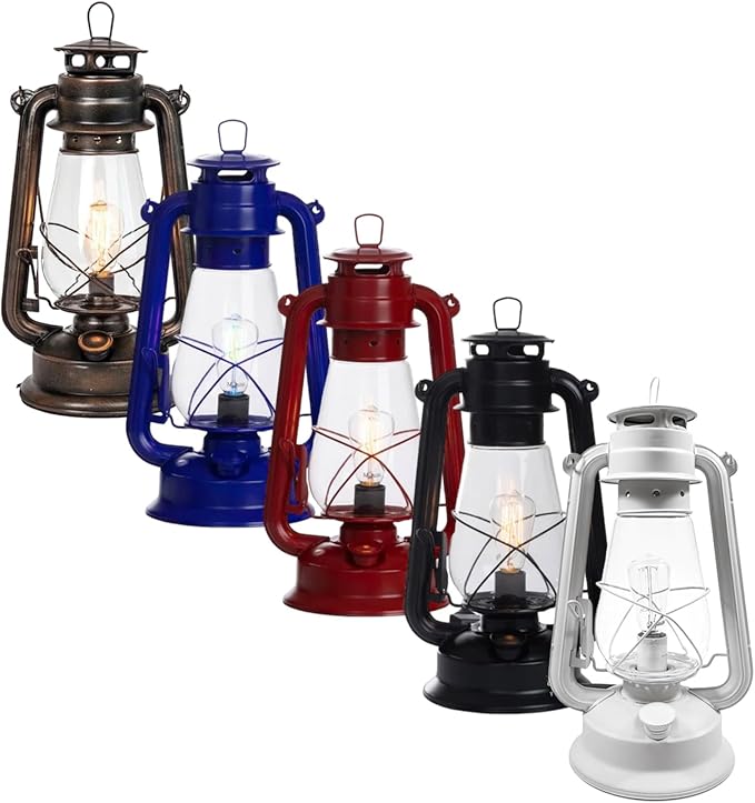 Dimmable Electric Lantern Table Lamp with line Cord dimmer and Edison Style Vintage Bulb-Rustic Rust Finish