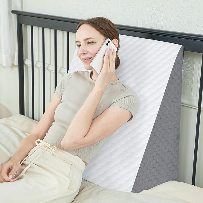 Bed Wedge Pillow, 12" 24" 24" Triangle Pillow Wedge, Cooling Memory Foam Top, Elevated Support Wedge Pillow for Relieving Acid Reflux, Heartburn, Snoring and GERD