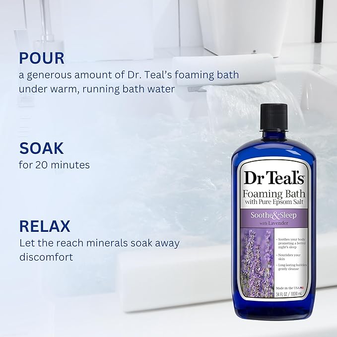 Dr. Teal's Lavender Foaming Bath 34 oz (Pack of 2) with Variety Junction Premium Bath and Shower Sponge, Soothing & Relaxing, Bubble Bath, Soaking Bath, Men's and Women's