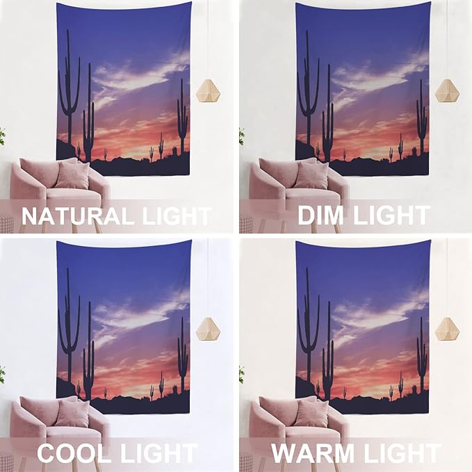 BaoNews Desert Sunset Landscape Tapestry,Colorful Sunset in Arizona Desert Large Wall Hanging Polyester Tablecloths Tapestry Bedroom Room Living Room Dorm 82.7 x 59.1 Inches