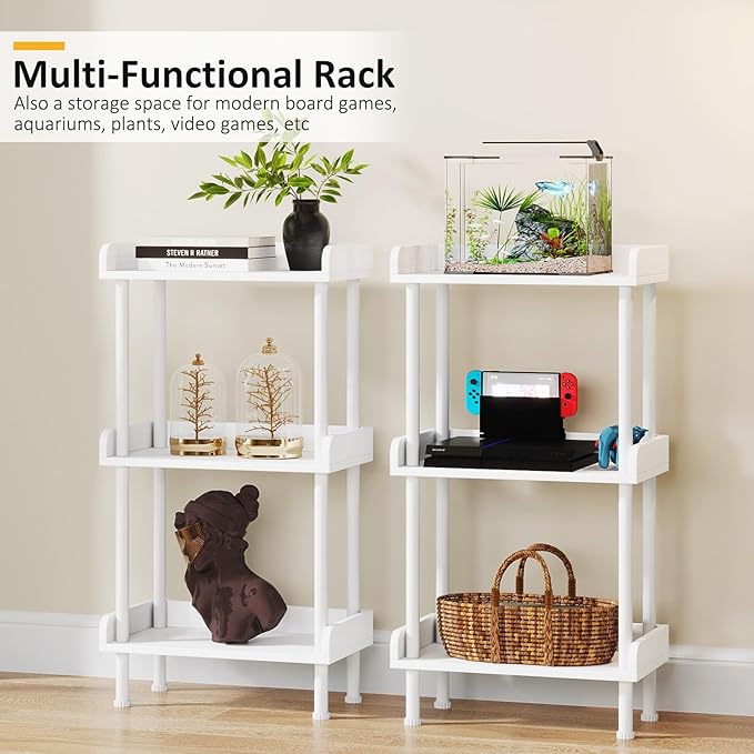 Hosfais 3 Tier Wood Bookcase Industrial Bookshelf with Edge Protection Metal Standing Book Shelves Display Book Rack for Living Room Bedroom Home Office (White)