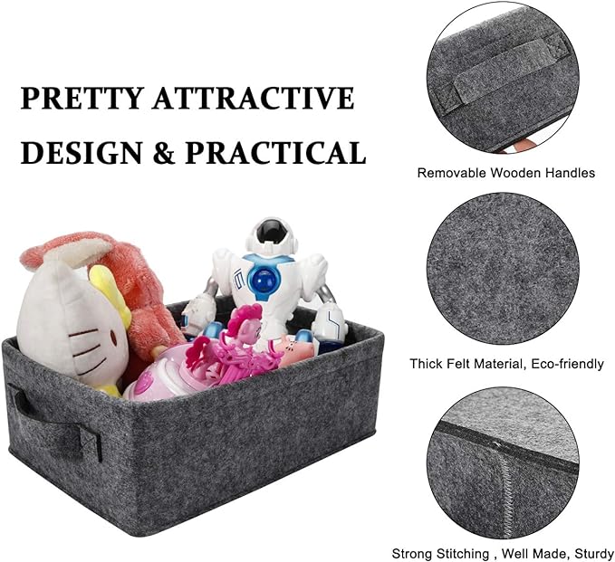 Small Basket Shallow Storage Baskets Felt Storage Basket Bin Long Narrow Basket for Towels Dog Cat Toys Office Supplies Dippers Baby Toys Storage Basket Light Gray