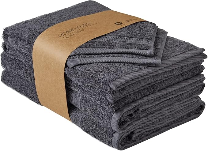 HOMELOVER 6 Piece Towel Set - 100% Organic Cotton, 2 Bath Towels, 2 Hand Towels, 2 Washcloths - 500 GSM, Hotel & Spa Quality, Soft, Quick Dry, Highly Absorbent Bathroom Essentials (Coal Gray)