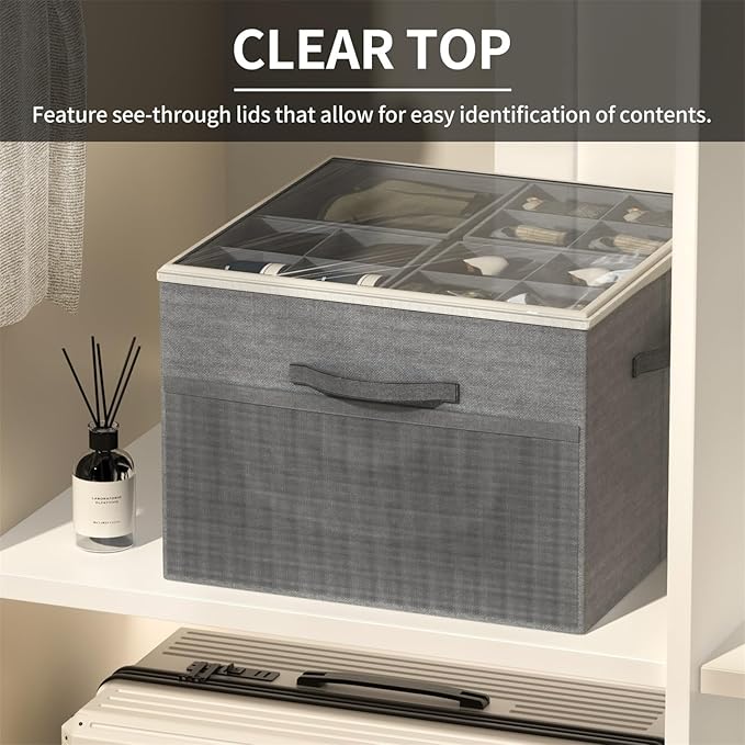 Aokeyee Shoe Organizer for Closet,2 Pack Foldable Shoe Storage Organizer Box Bin with Adjustable Dividers and Clear Cover, Fits up to 16-32 Pairs, (Grey)
