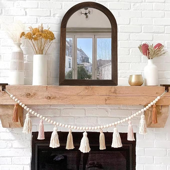 LOSOUR Arched Mirror, Farmhouse Decor Solid Wood Frame Wall Mirror, Bathroom Mirrors, Large Vintage Mirror for Bathroom, Living Room,Bedroom, Entryway, Hallway,Foyer (Coffee, 20inch*30inch)