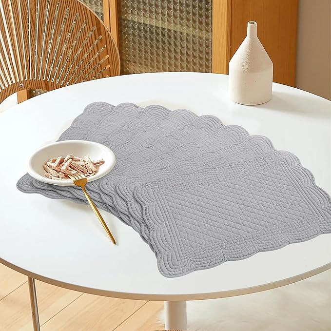 HOMBYS Quilted Placemats Set of 6 Washable-13x18 inches Rectangular Placemats for Kitchen Table-100% Cotton Fabric Rectangular Table Mats, (Dark Grey)
