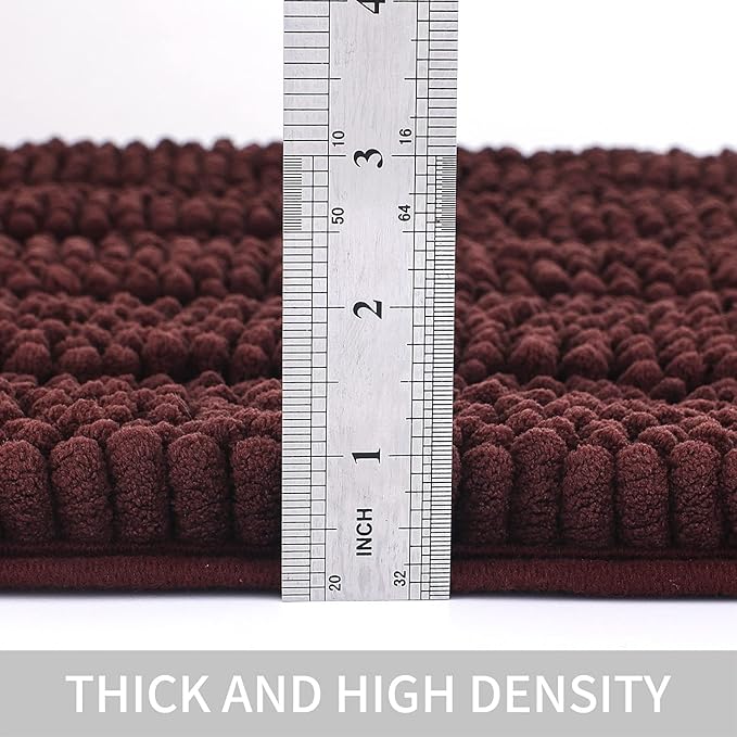 Bath Mat for Bathroom Ultra-Soft Machine Washable Rugs for Shower Room with Non-Slip Backing Shaggy Absorbent Luxury Chenille Bath Rug Perfect for Tub Sink Bedroom Door (20"x32", Coffee)