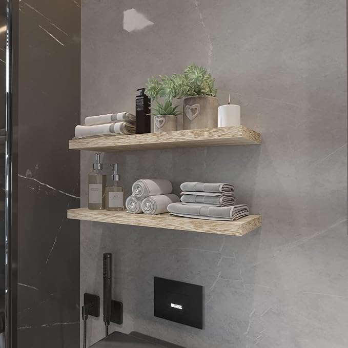 Floating Shelves 24 Inch Wall Shelf Solid Wood Mounted Storage for Bedroom Living Room Set of 2, Rustic Torched Wall Shelves