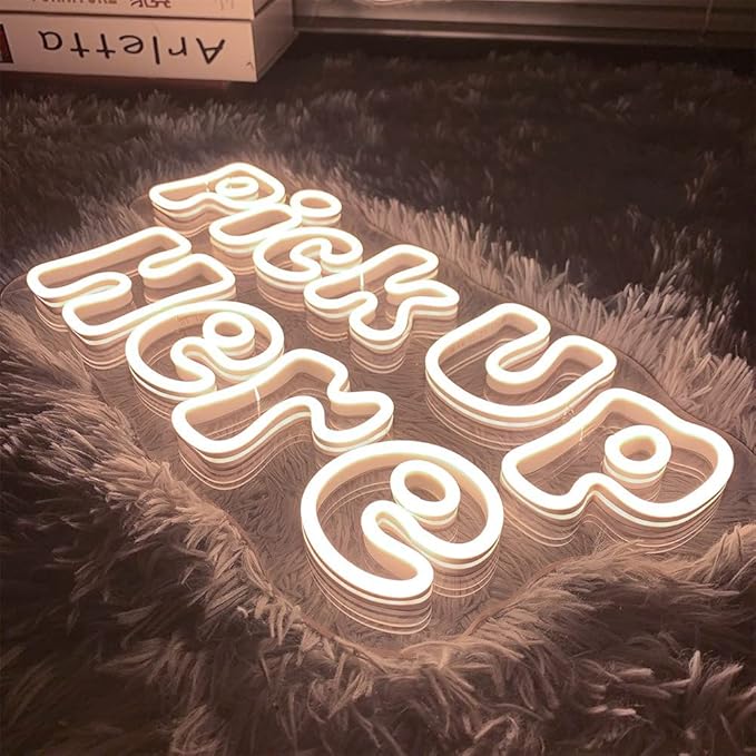 Large Pick Up Here Neon Sign for Business-Adjustable Brightness Neon Lights Sign for Party Bar Salon Stores Shop Hotel Wall Decor With Hanging Chain for Store Windows-Warm White,20 IN