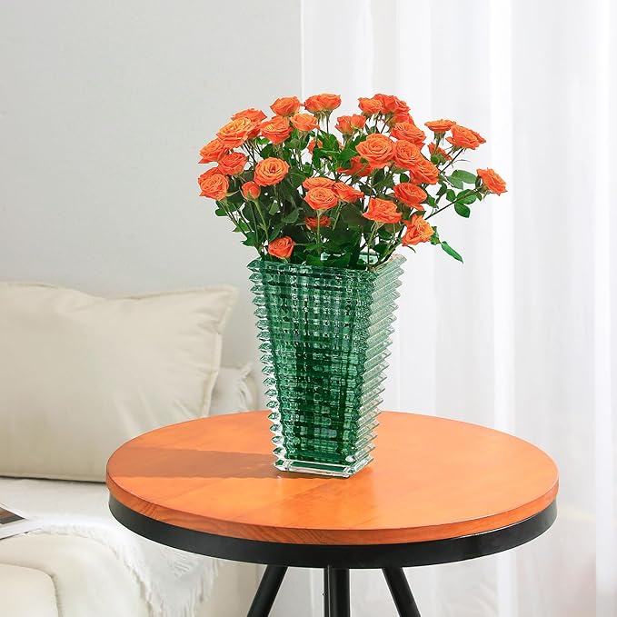MCMCNCUIU Crystal Vase, Large Crystal Vases for Flowers, Large Flower Vase, Modern Green Vases for Living Room, Bedroom, Kitchen, Dining Table, Mantle, Wedding, 11 Inches