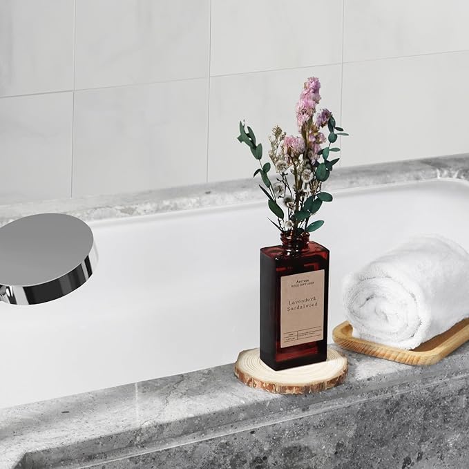 Reed Diffuser Set - Lavender Essential Oil, 5 oz/150ml Sandalwood Aroma Scent Oils Bathroom Air Freshener with Flower Decoration and Diffuser Sticks, Home Fragrance for Room Decor