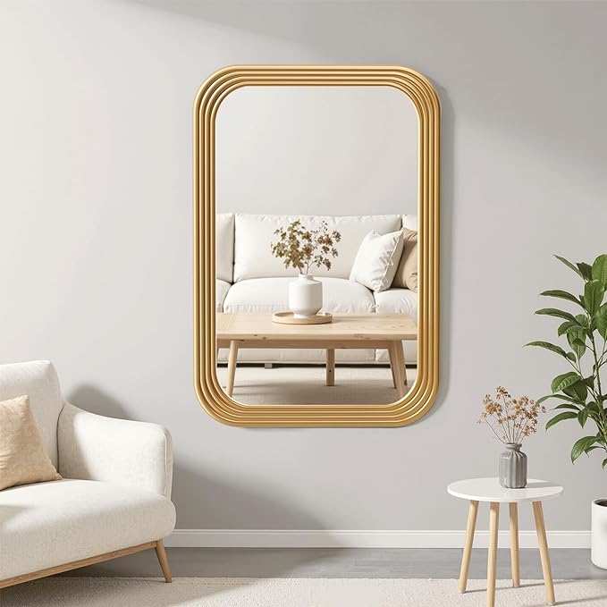 40x28 Inch Rectangle Wall Mirror with Wood Frame,Glod Rounded Corners,Wall Mounted for Bathroom Vanity,Living Room,Bedroom,Entryway