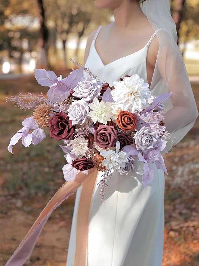 MISSPIN Artificial Flowers DIY Box Set Fake Roses Bouquet Bridal Wedding Flowers Colorful Centerpiece Table Decorations Boho Faux Floral with Stems Arrangements for Cake Home Party Indoor Outdoor