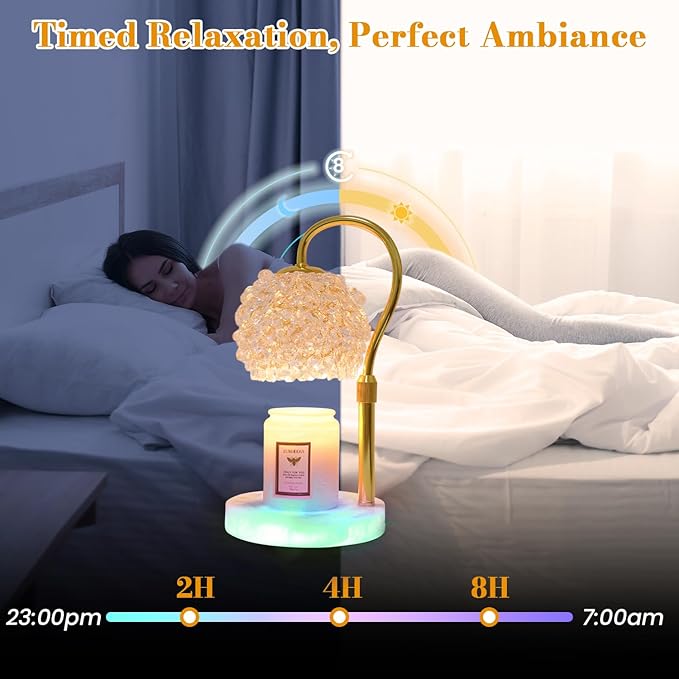 Candle Warmer Lamp with Timer - Dimmer Electric Candle Lamp Warmer with RGB Mode, 312 K9 Crystals Lampshade,Adjustable Height Wax Warmer Lamp with 2 Bulbs for Jar Candles,Gifts for Mom Womens