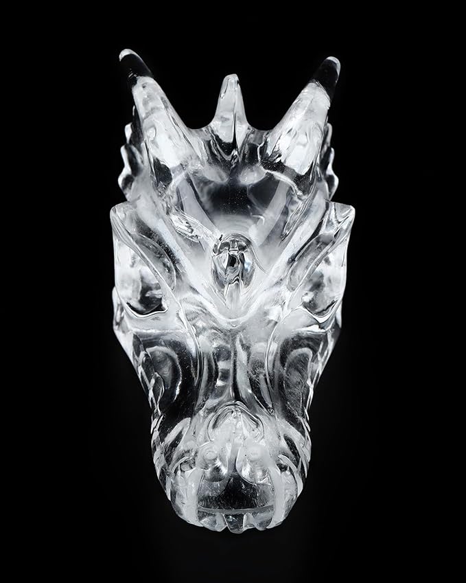 Skullis 2.0" Clear Quartz Rock Crystal Hand Carved Crystal Dragon Skull Sculpture, Crystal Healing.1514