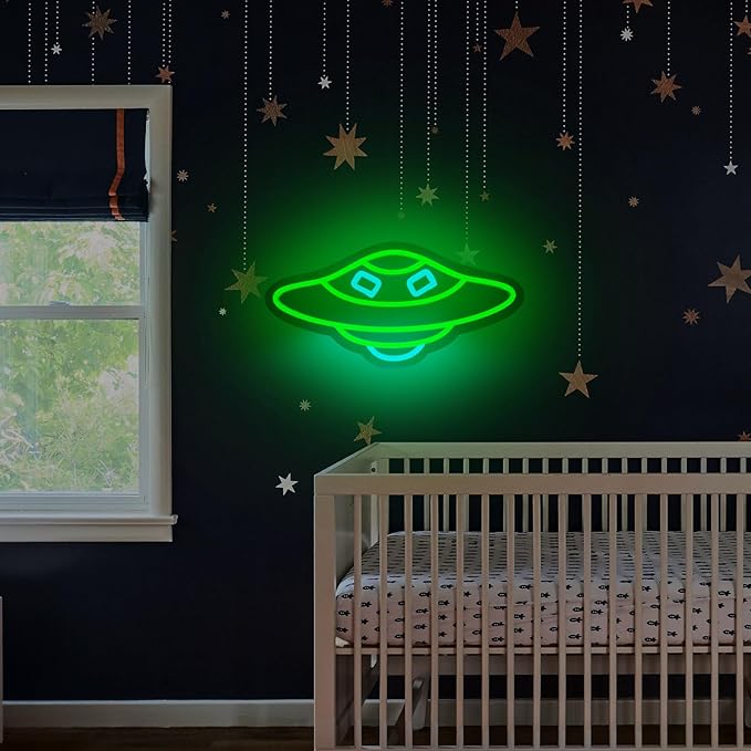 UFO Neon Sign for Wall Decor Studio Room Led Lights, Alien UFO Decor Neon Signs Aesthetic Operated Light for Door Decorations, Bedroom Accessories Neon Sign