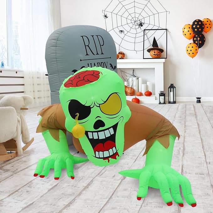 BLOOMWIN Halloween Inflatables Outdoor Decorations - 8Ft x 5Ft Scary Zombie & Tombstone Halloween Inflatable with Built-in LED Lights, Halloween Blow up Yard Decorations for Garden Patio Decor Indoor