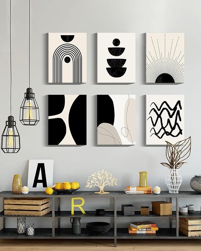 ๐๐ฟ๐๐ผ๐๐บ Abstract Boho Wall Art Minimalist Geometric ๐๐ฟ๐ฎ๐บ๐ฒ๐ฑ Wall Decor 12x16in Boho Room Decor Black Brown Beige Line Art Canvas Painting Mid Century Modern Prints Bohemian Posters for Living Room