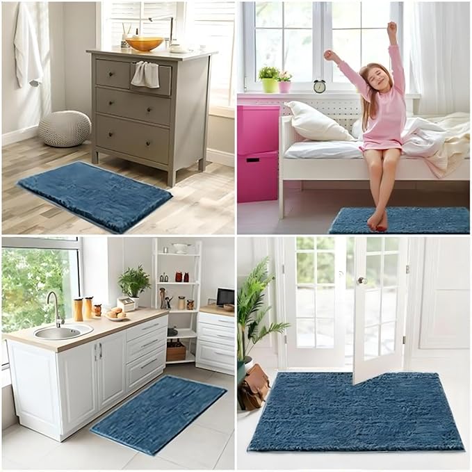 CozeCube Dusty Blue Bathroom Rugs 47" x 24", Bath mats for Bathroom Non Slip, Ultra Soft Bath Rugs Washable, Plush Microfiber Area Rugs for Bedroom