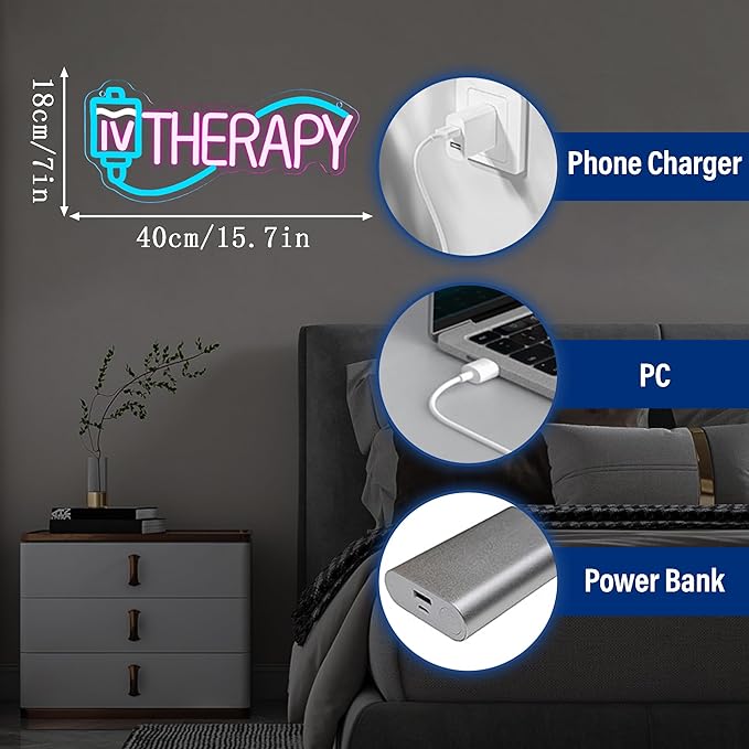 IV Therapy Neon Signs for Wall Decor,Dimmable Nurse Medical Spa Salon Neon Sign,USB Neon Light for Room Nurse Man Cave Bedroom Kid Birthday Party Gifts(15.7 * 7in)