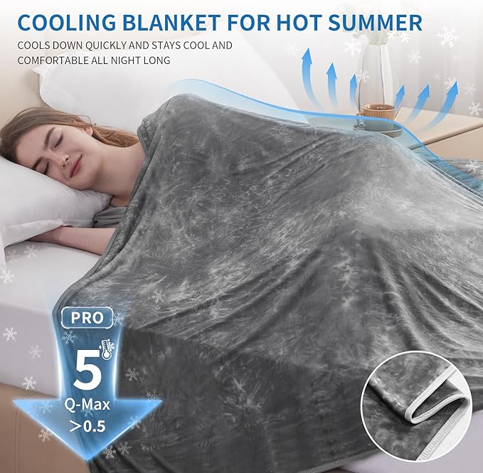 Guohaoi Cooling Blanket for HotSleepers - Arc-Chill Q-Max >0.5 Cool Fiber, 100% Oeko-Tex Certified, Summer Lightweight Throw Blanket, Absorbs Heat to Keep Body Cool for Night Sweats(90x108 Grey)