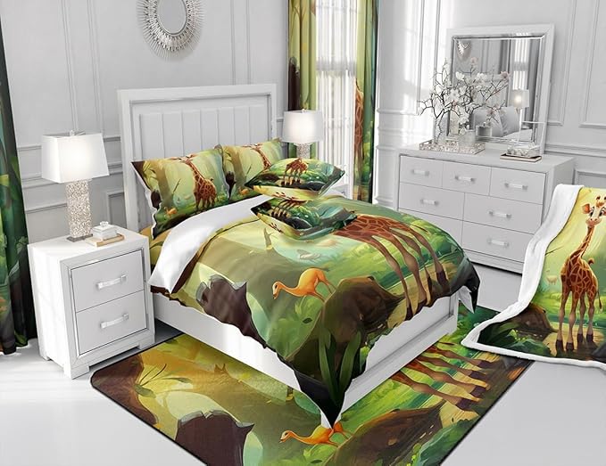 Feelyou Cute Giraffe Fabric Shower Curtain Cartoon Animal Shower Curtain for Teens Wildlife Bathroom Waterproof Accessories with 12 Hooks Wild Animal Curtains,72x78 Inches