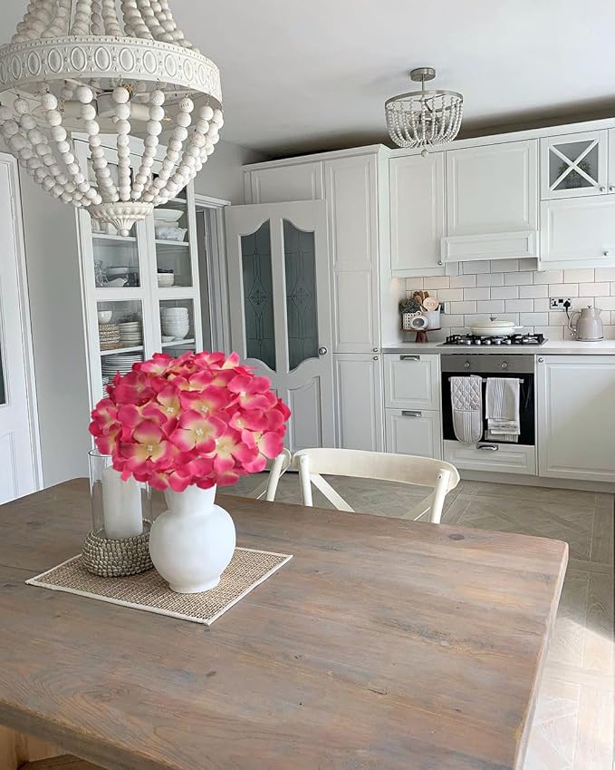Magenta Pink Hydrangea Artificial Flowers, 5Pcs 20Inch Large Lifelike Faux Pink Flowers, Full Fake Artificial Hydrangeas with Stems for Bouquet Table Centerpieces Home