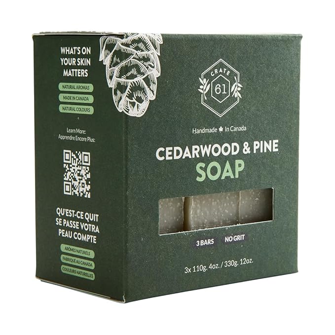 Handmade in Canada, Plant Based Cold Process Natural Bar Soap For Face And Body, With Premium Essential Oils, For Men And Women 3 Pack (Cedarwood Pine)