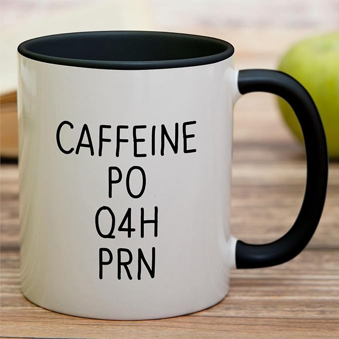 Retreez Funny Mug - Caffeine PO Q4H PRN Medical Doctor Nurse 11 Oz Ceramic Coffee Mugs - Funny, Sarcasm, Sarcastic, Inspirational birthday gifts - White Mug with Black Handle and Inner