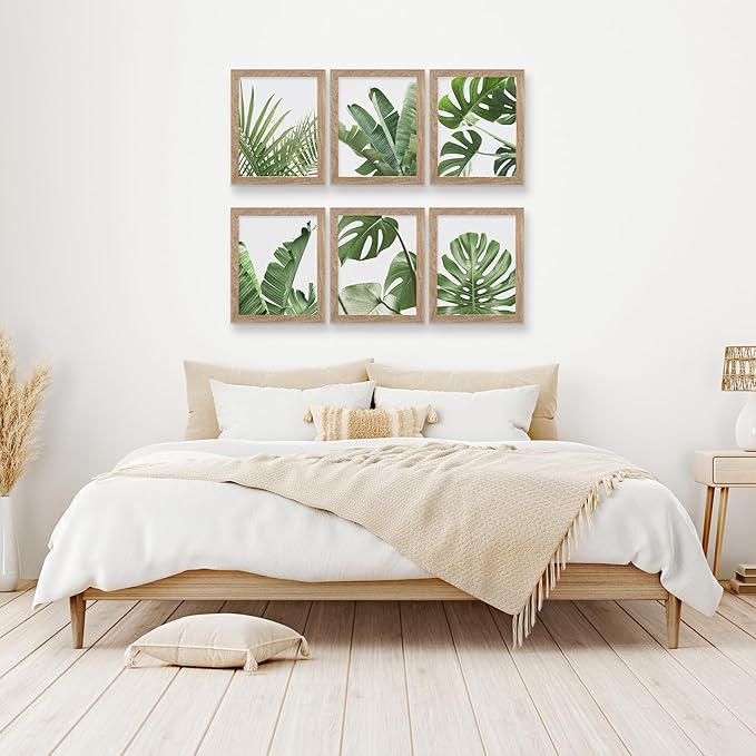 Framed Botanical Wall Art Prints Set of 6 Tropical Leaves Plant Leaf Canvas Print Wall Decor Green Wall Art Posters Bedroom Living Room Decor (Tropical Leaf Art, 11"x14" FRAMED)