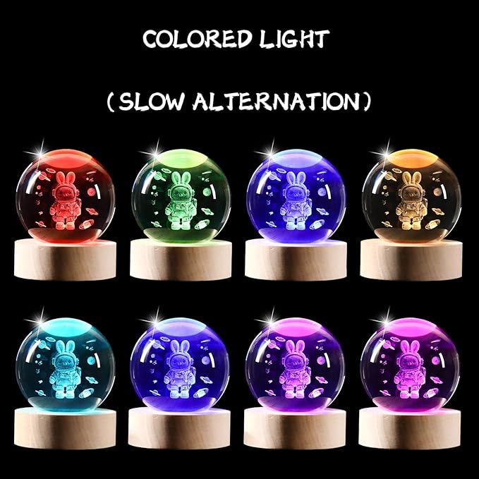 3D Crystal Ball Rabbit Decor Night Light, Space Bunny Astronaut Gifts for Kids, Birthday Gift for Boy Gifts for Him Her Boyfriend Girlfriend