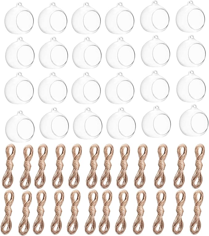 Hanging Glass Candle Holder, Globe Glass Tea Light Holder, Hanging Glass Vase, Flower Plants Terrarium, Glass Orbs Container, Micro Landscape DIY for Home, Office, Wedding (2.36" 24Pcs)