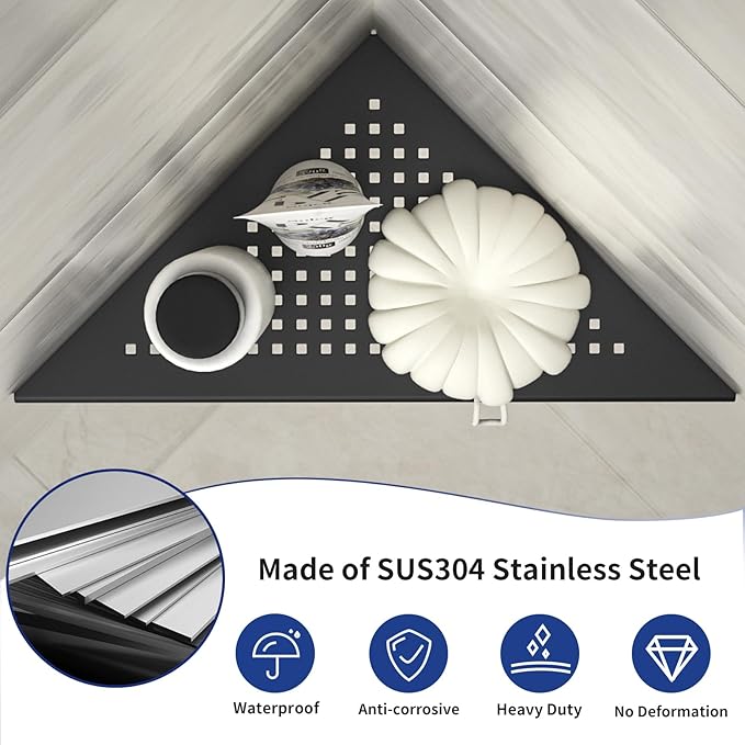 Corner Shower Shelves, 10" Matte Black 304 Stainless Steel Recessed Shelf for Bathroom, Grout in Shelf for Tiled Wall 2 Pack, No Drilling Needed