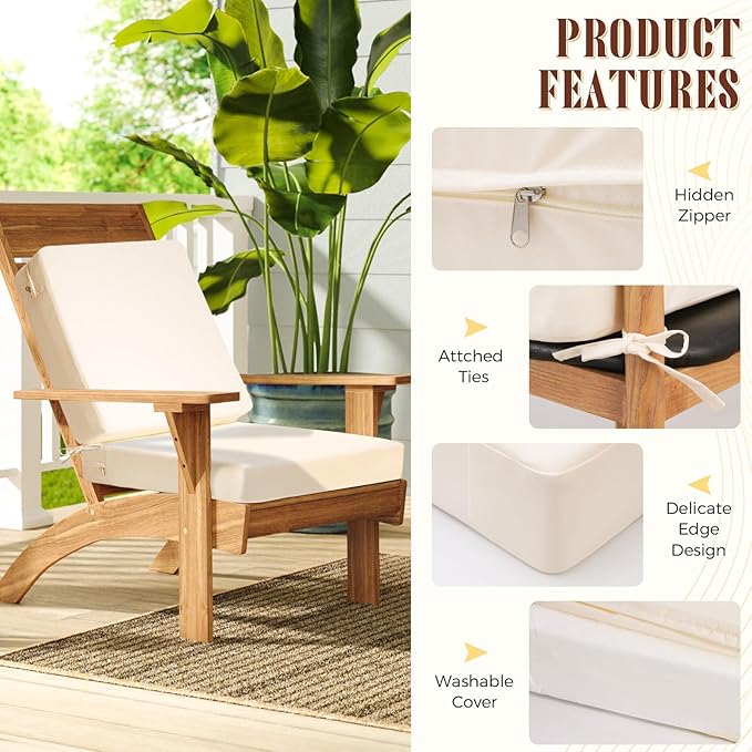 Outdoor Deep Seat Cushion Set, 22 x 22 Inch Waterproof and Fade Resistant Patio Furniture Cushion Backrest with Ties for Patio Garden Yard and Balcony (Beige, 22x22Inch)