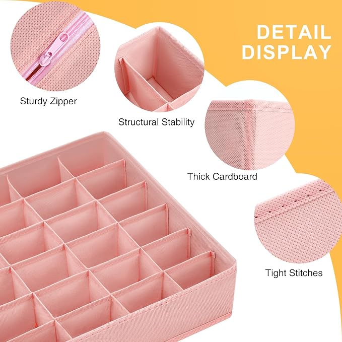 Joyoldelf Sock Organizer Drawer Organizer - Underwear Organizer, 24 Cell Collapsible Closet Organizers and Storage Sock Holders Organizers for Storing Socks, Ties, Belts 6 Pack Pink