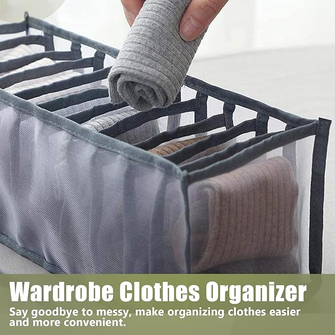 TOOVREN Socks Organizer 2 Pack, sock drawer organizer, sock drawer organizer divider, Cabinet Closet Organizers and Storage, Mesh Foldable Compartment Boxes for Storing Socks, Underwear, Ties, Panties
