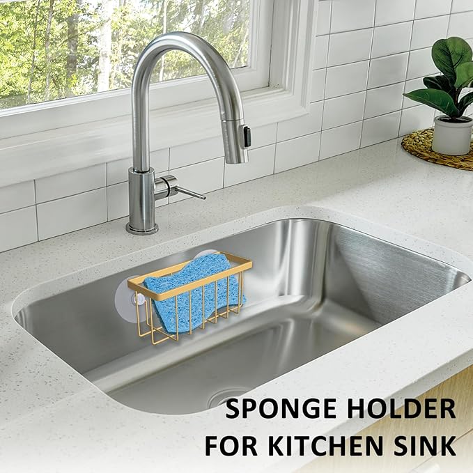 Sponge Holder for Kitchen Sink,Gold Sponge Holder,Kitchen Sink Caddy (Gold)