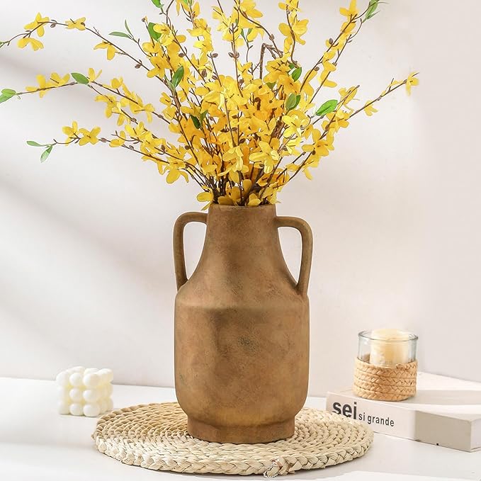 Mitt&Ditt Ceramic Flower Vase with Handles, 11 inch Tall vases for Centerpieces, Large Decorative Terracotta Vases, Farmhouse Rustic Vase for Home Decor, Living Room, Table