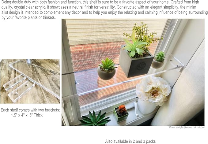 DistinctAndUnique Elegant and Sophisticated Floating Window Shelf (30", Single Shelf) - Crystal Clear Recessed Durable Strong Acrylic Trinket, Plants and Succulents Indoor Collection Display Stand