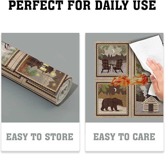Giwawa Vintage Bear Deer Placemats Rustic Wildlife Moose Forest Animal Cabin Lodge Lake Pine Cone Heat-Resistant Linen Table Place Mats Set of 4 for Dining Kitchen Country Camp Style Farmhouse Decor